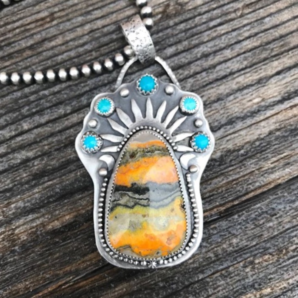❌SOLD❌Bumblebee Jasper & Royston Turquoise Pendant - Picture 6 of 8